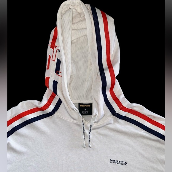 Nautica Competition Men's White Hoodie with Red and Blue Stripes - Picture 2 of 10